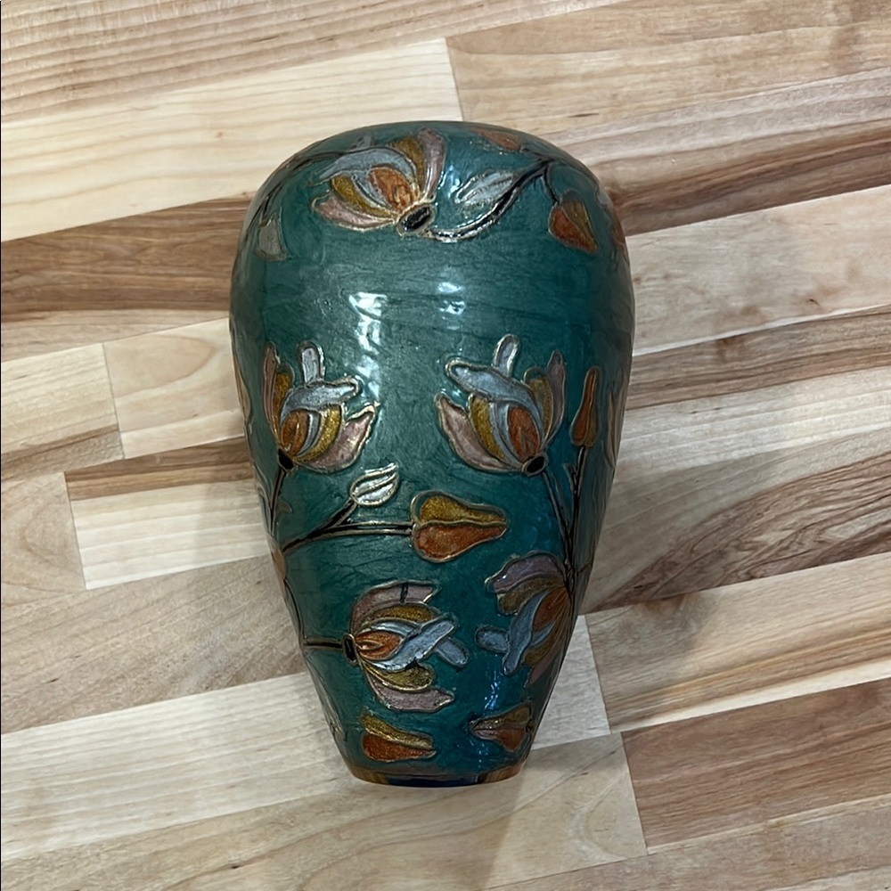 Vintage Etched Brass Base with Painted Florals
